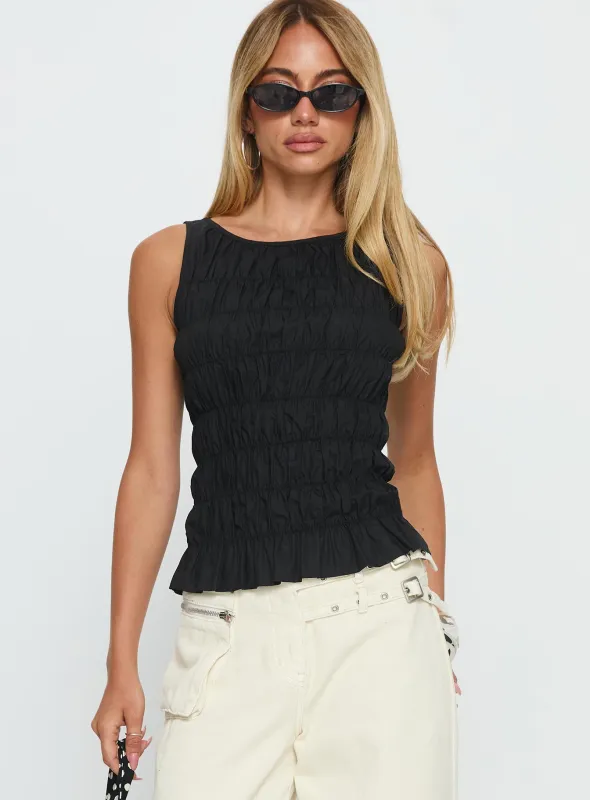 Marleene Shirred Top Black sold by Princess Polly