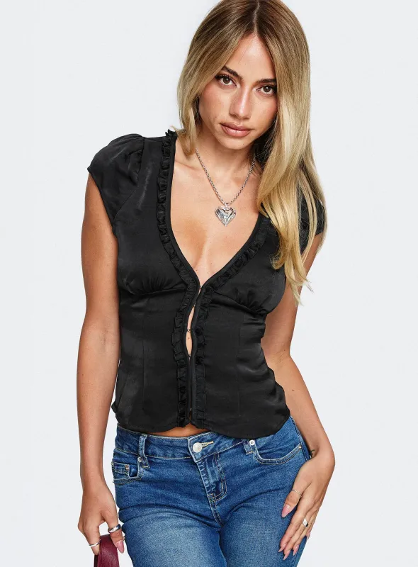 Tatianna Frill Blouse Top Black sold by Princess Polly