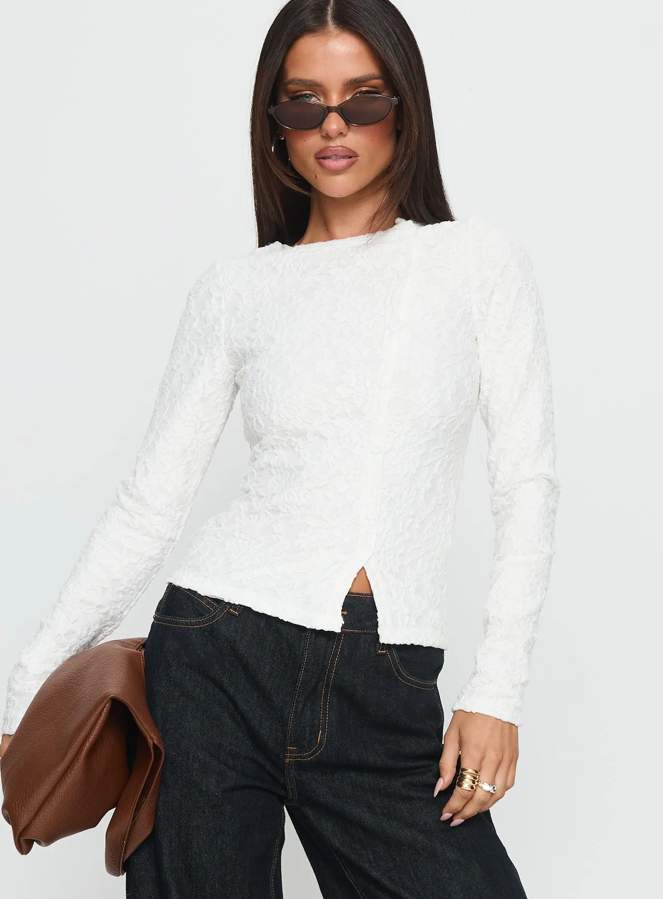 Passoni Long Sleeve Lace Top White sold by Princess Polly product image thumbnail 2