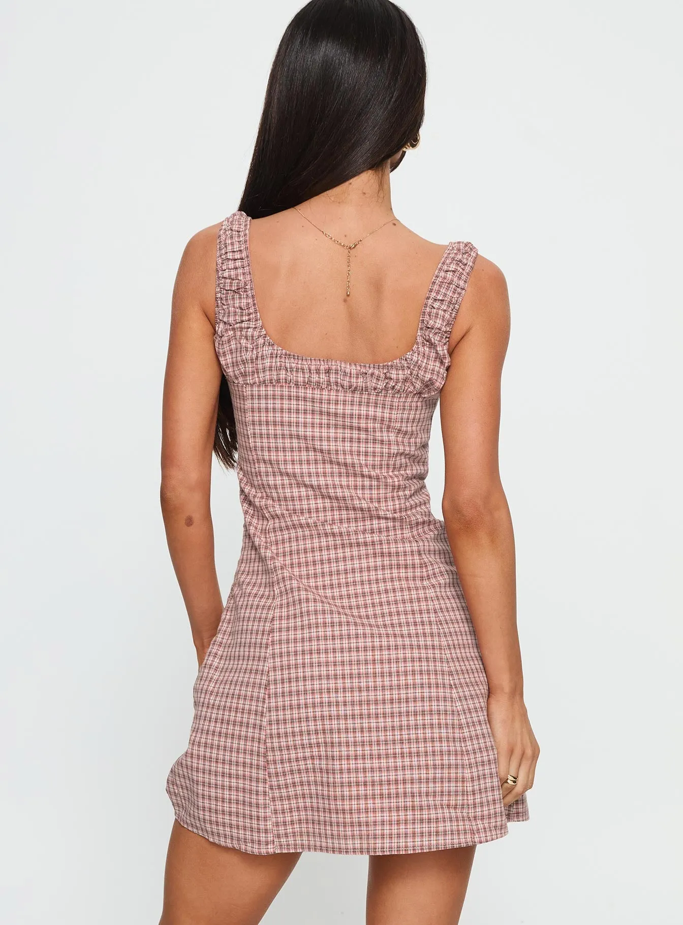 Denley Cinched Mini Dress Pink Check sold by Princess Polly product image thumbnail 5