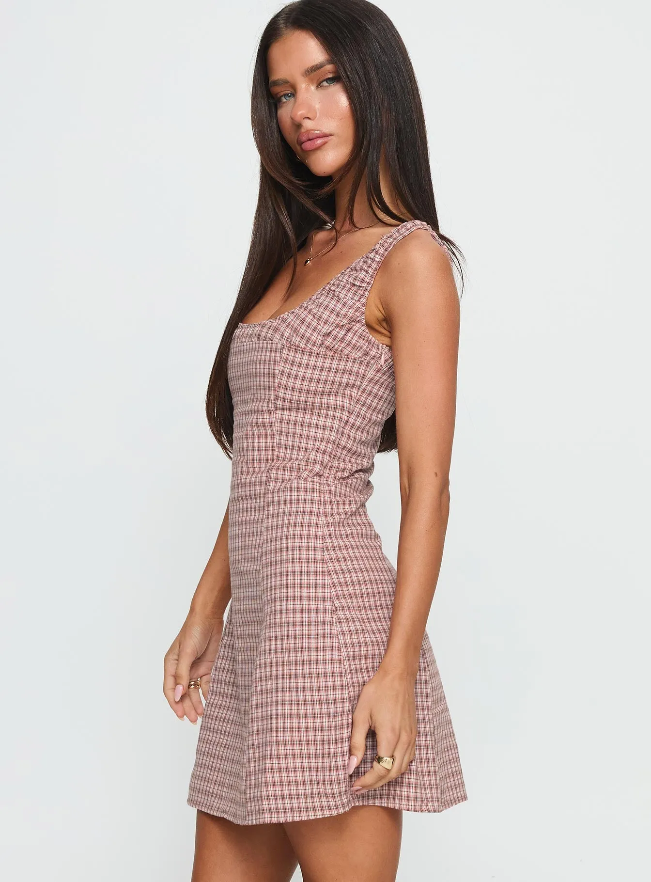 Denley Cinched Mini Dress Pink Check sold by Princess Polly product image thumbnail 4