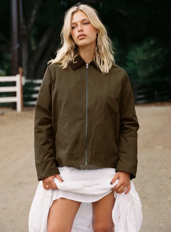 Livya Contrast Collar Utility Jacket Khaki sold by Princess Polly
