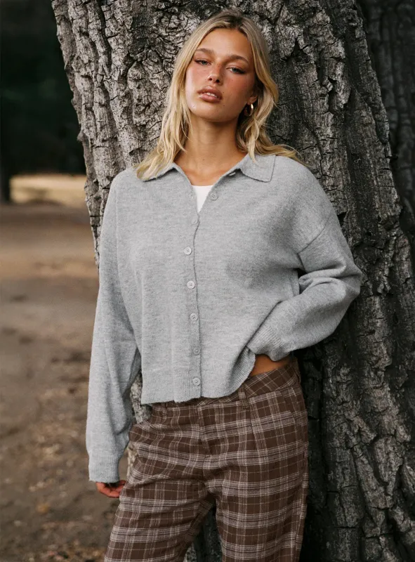 Nadyna Collared Cardigan Grey Marle sold by Princess Polly