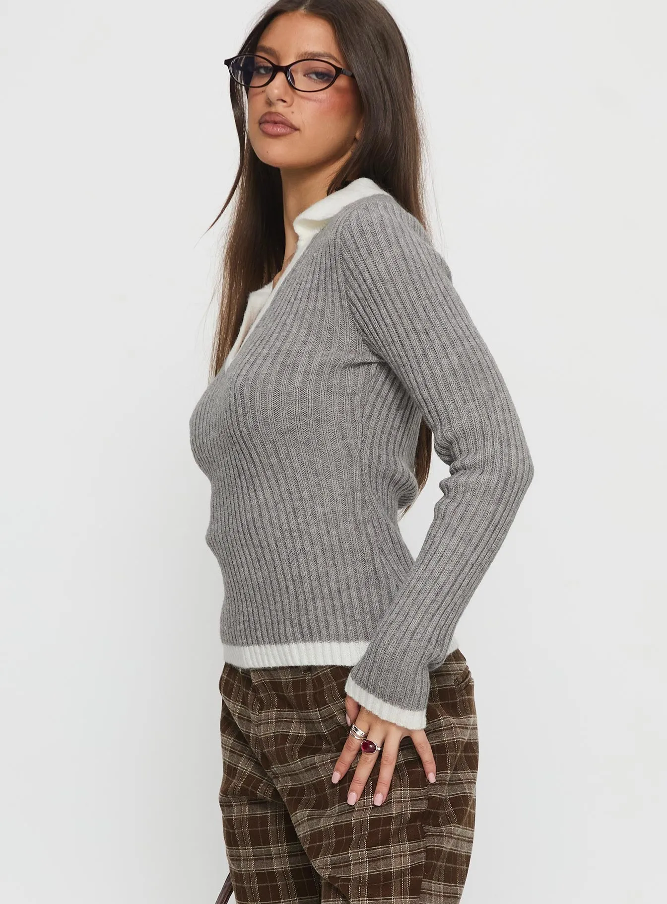 Skylen Long Sleeve Collared Top Grey sold by Princess Polly product image thumbnail 4