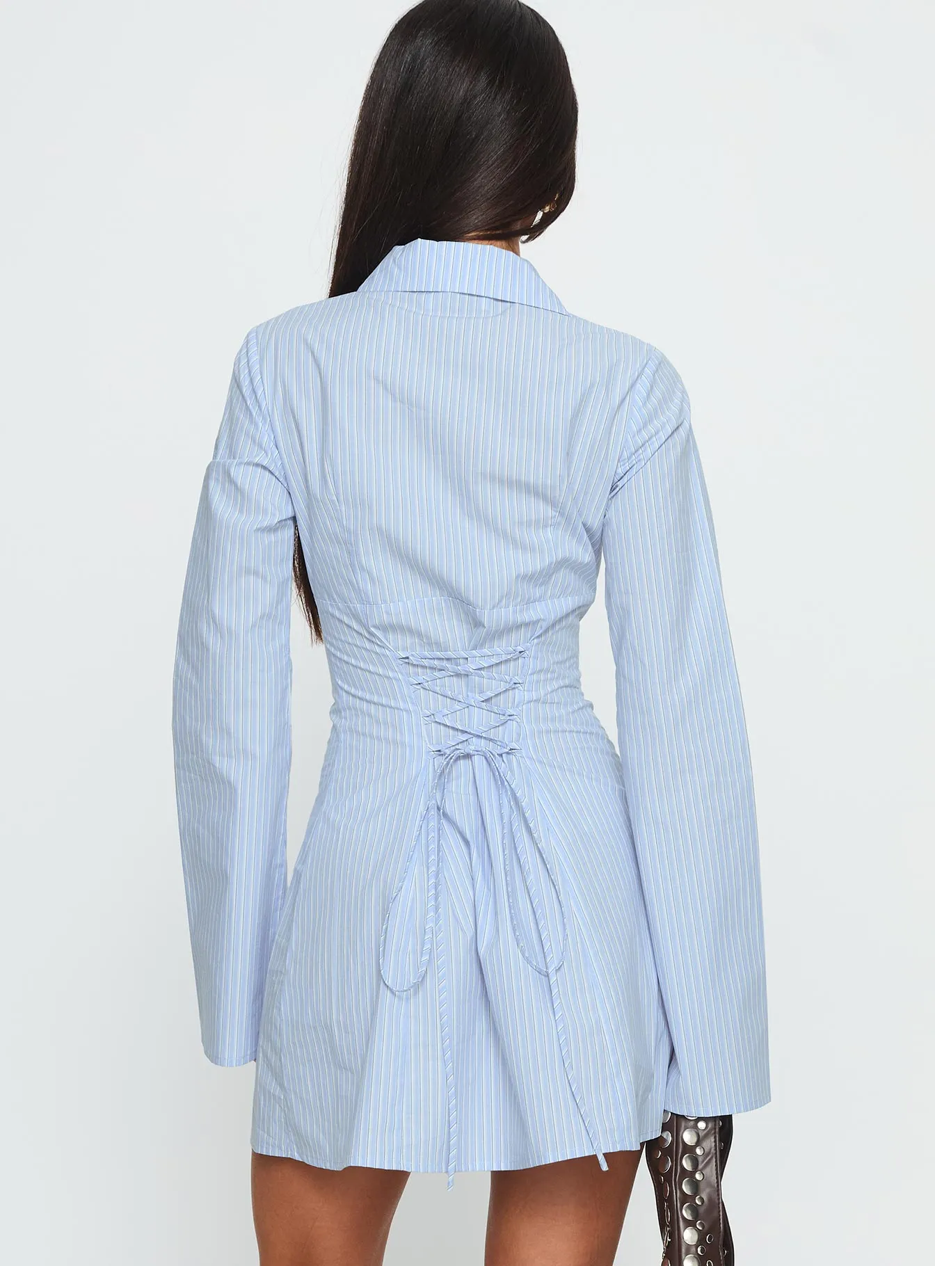Tawni Long Sleeve Shirt Mini Dress Blue sold by Princess Polly product image thumbnail 5