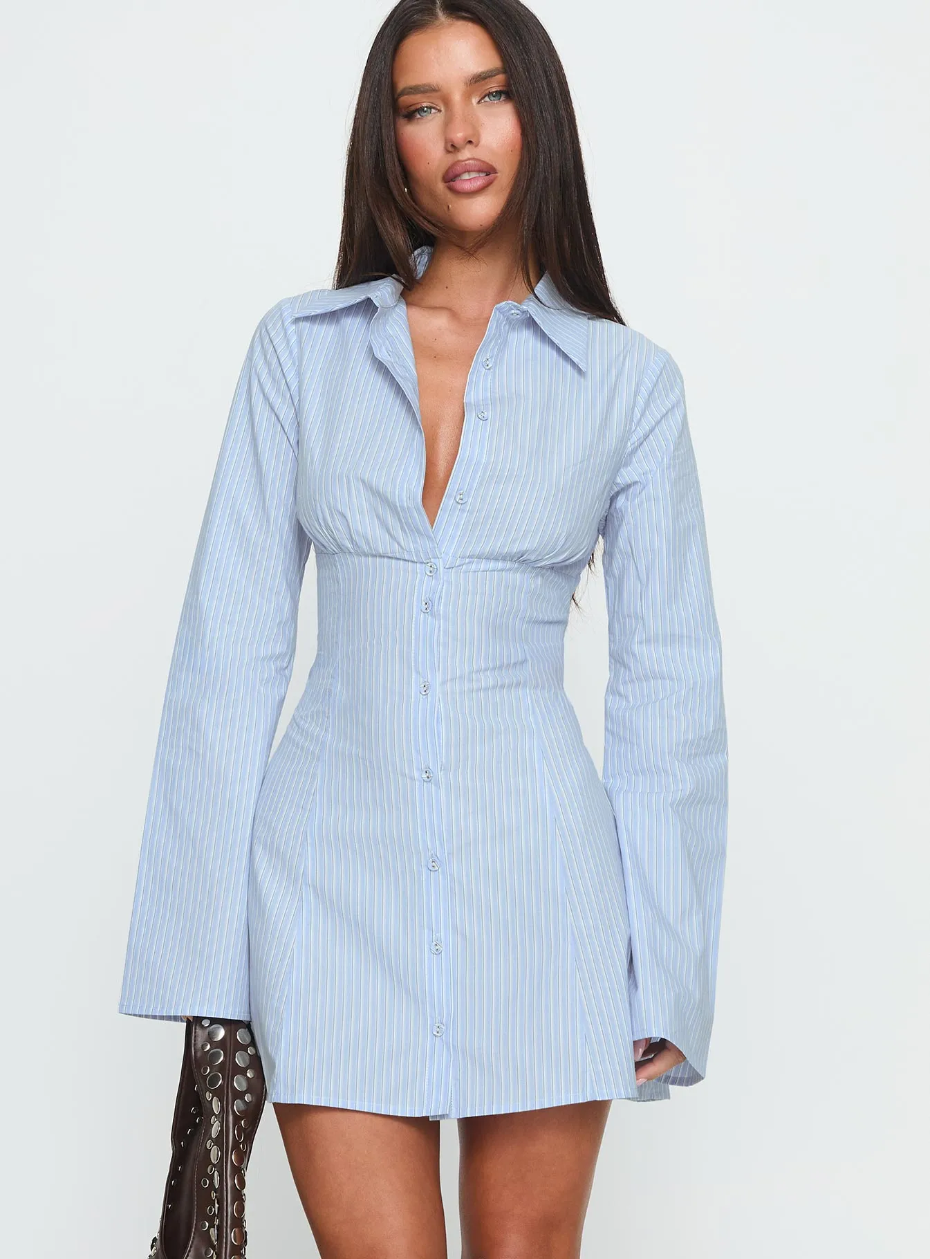 Tawni Long Sleeve Shirt Mini Dress Blue sold by Princess Polly product image thumbnail 2