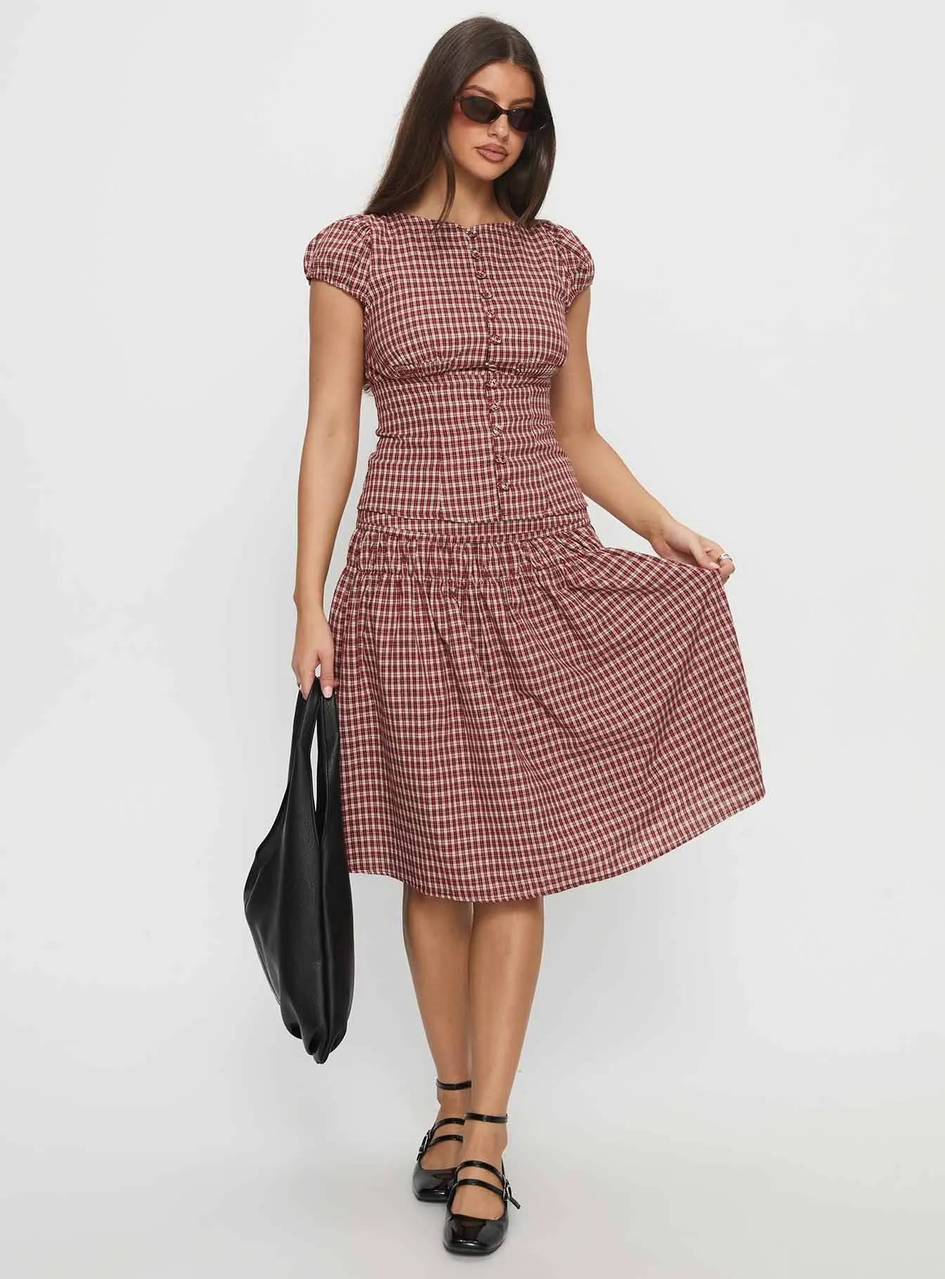 Alixandra Puff Sleeve Blouse Top Red Check sold by Princess Polly product image thumbnail 3