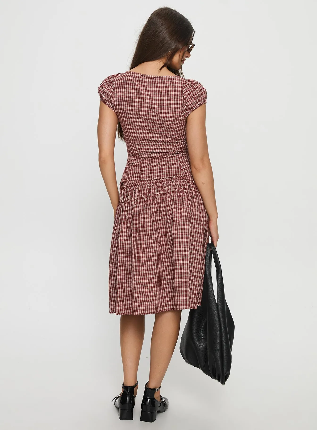 Alixandra Ruched Midi Skirt Red Check sold by Princess Polly product image thumbnail 5
