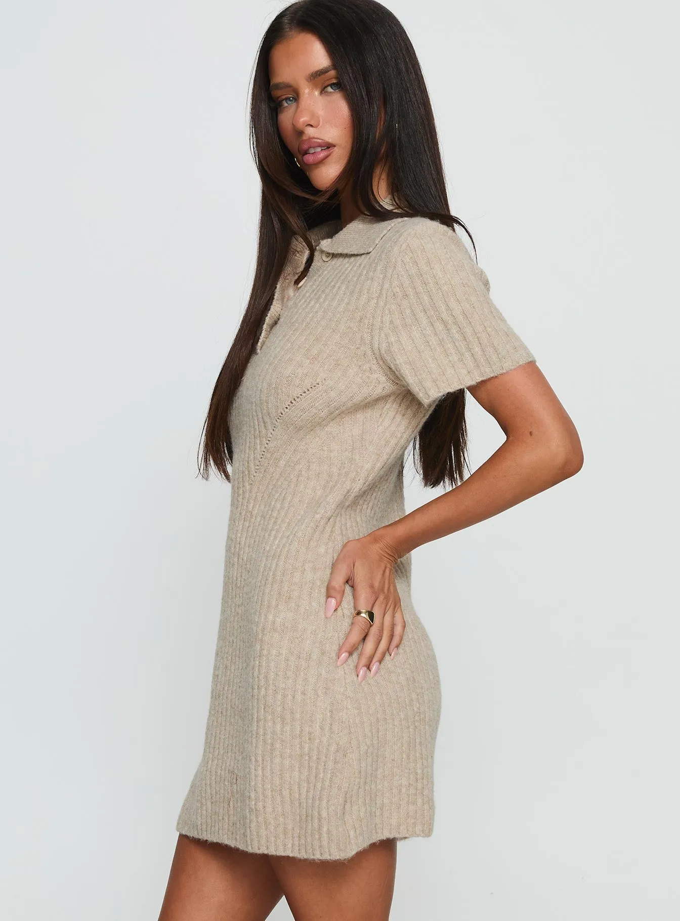 Brynie Knit Mini Dress Oat sold by Princess Polly product image thumbnail 4