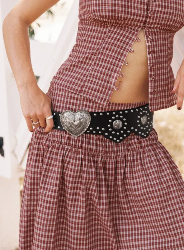 Outta Town Heart Buckle Belt Black / Silver sold by Princess Polly