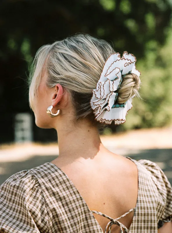 Fancy That Textured Scrunchie Blue Check sold by Princess Polly
