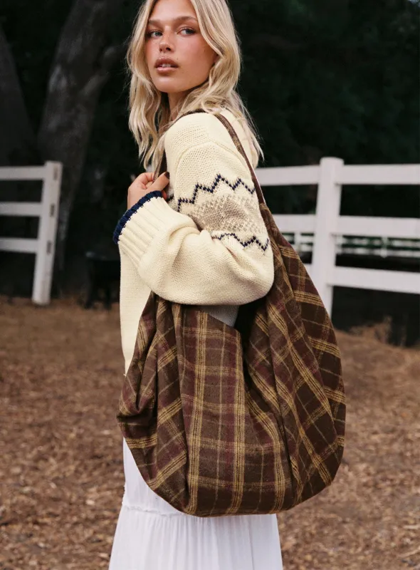 Sonora Oversized Tote Bag Brown Check sold by Princess Polly