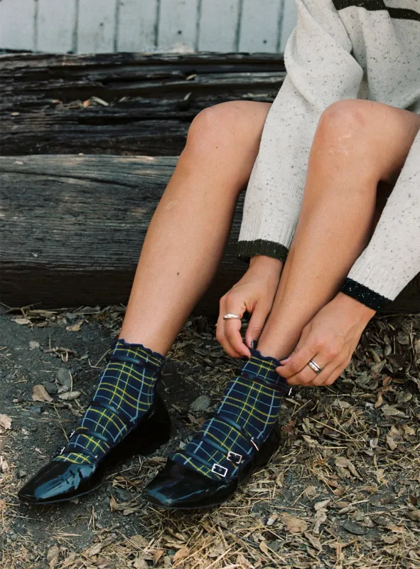 Zaylenna Frill Socks Navy Check sold by Princess Polly