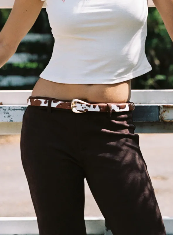 Wild Wild West Faux Suede Belt Cow / Gold sold by Princess Polly