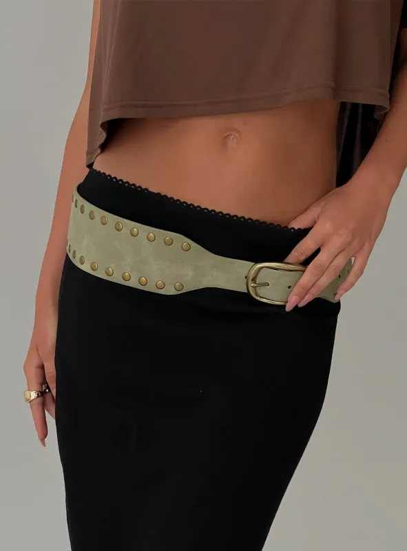 Spheres Stud Belt Sage / Gold sold by Princess Polly