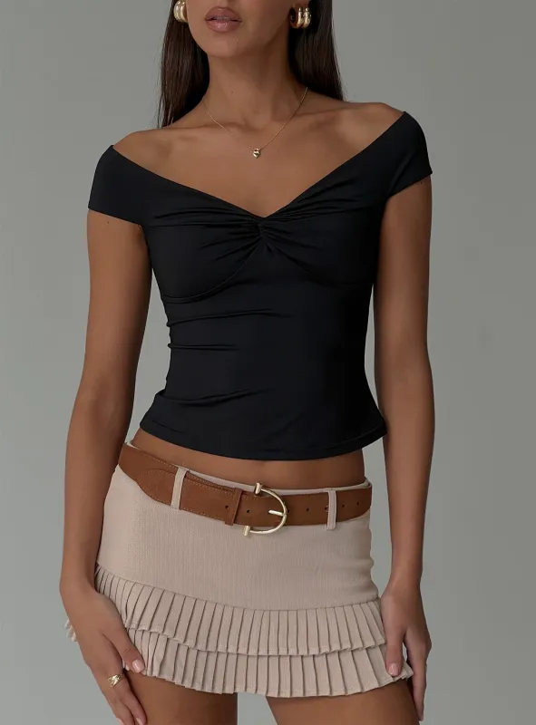 Maxeina Off Shoulder Twist Top Black sold by Princess Polly