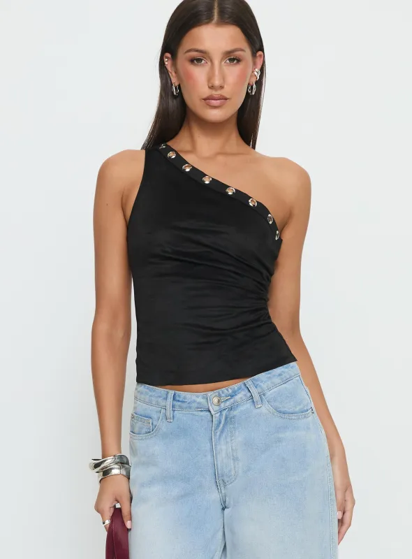 Sophy Studded One Shoulder Top Black sold by Princess Polly