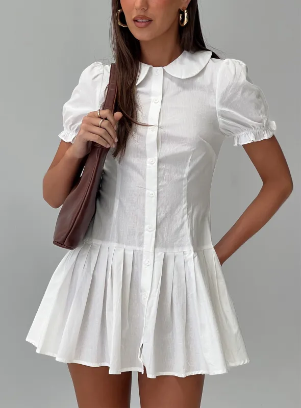 Lisette Pleat Mini Dress White sold by Princess Polly