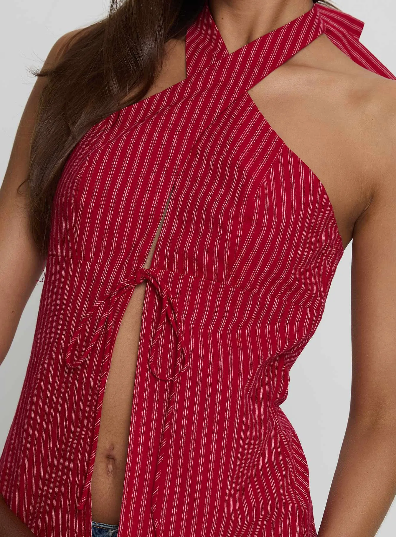 Sensational Cross Front Tie Detail Top Red Stripe sold by Princess Polly product image thumbnail 5