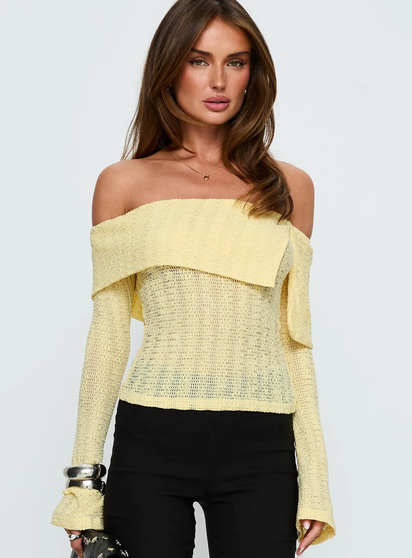 Cartrell Foldover Off Shoulder Top Lemon sold by Princess Polly