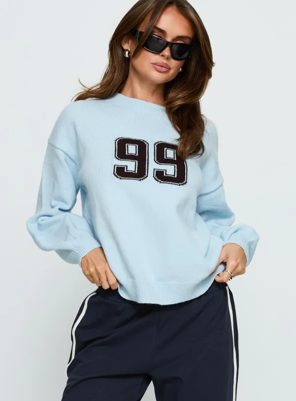 Ranee Graphic Knit Sweater Blue sold by Princess Polly