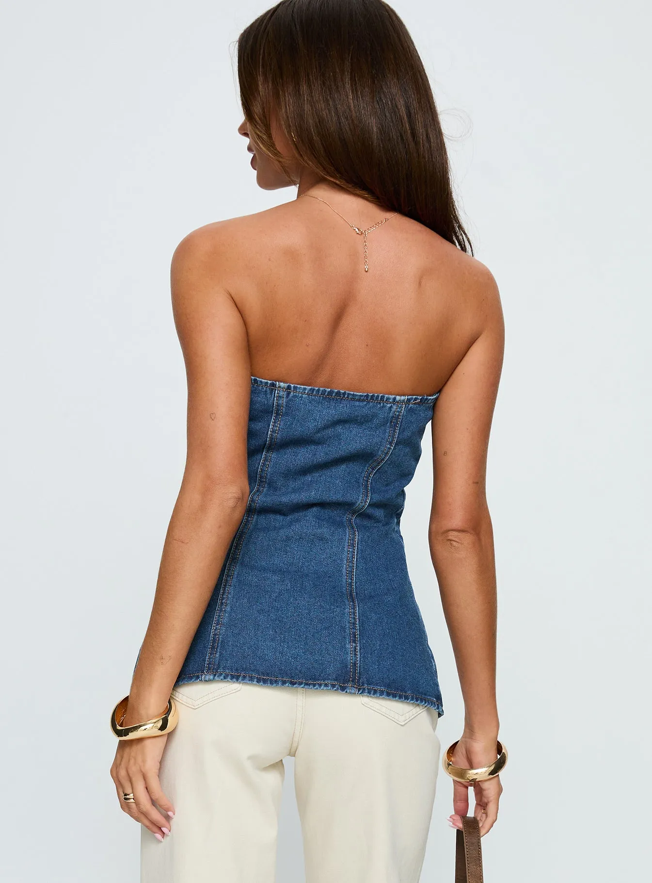 Deann Denim Strapless Top Mid Blue Wash sold by Princess Polly product image thumbnail 4