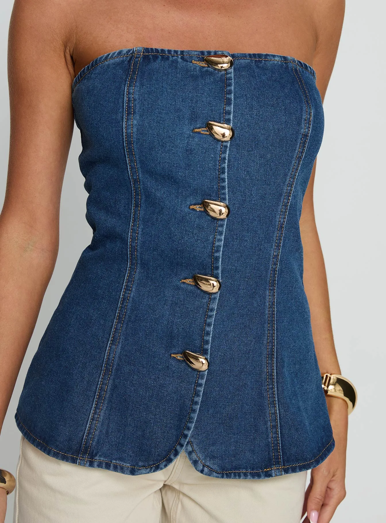 Deann Denim Strapless Top Mid Blue Wash sold by Princess Polly product image thumbnail 5
