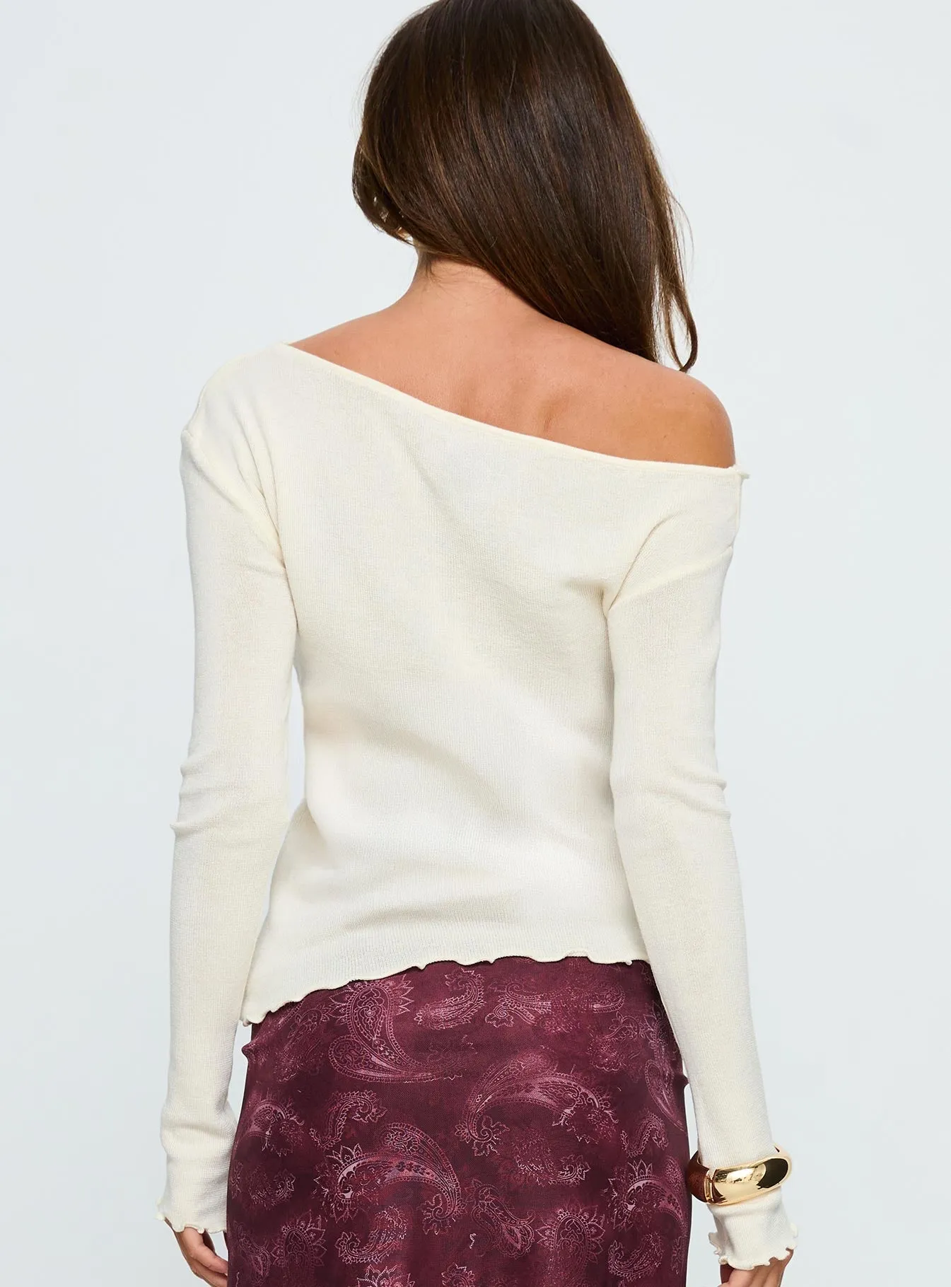 Monna Wide Neck Long Sleeve Top Cream sold by Princess Polly product image thumbnail 5