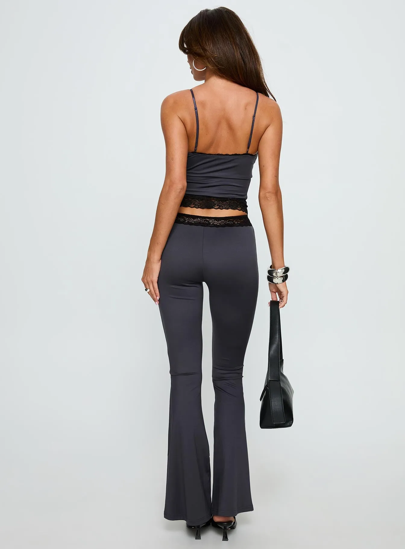 Georganna Lace Trim Flare Pant Charcoal sold by Princess Polly product image thumbnail 4