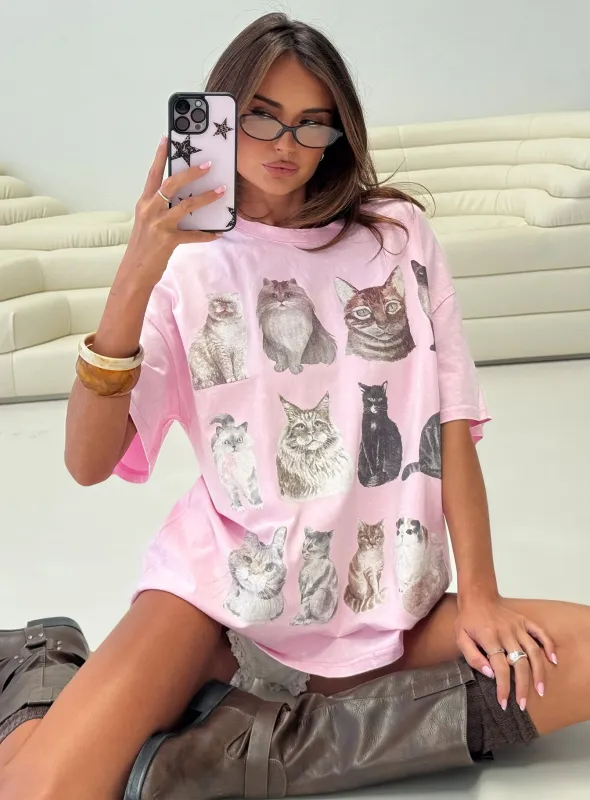 Feline Companions Oversized Graphic Tee Pink sold by Princess Polly