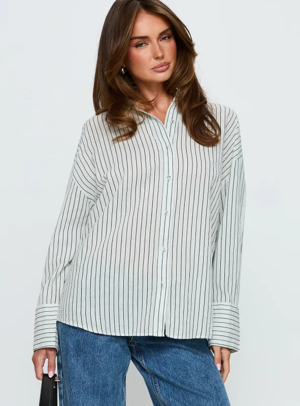 Alexi Long Sleeve Button Down Top Blue / Brown Stripe sold by Princess Polly