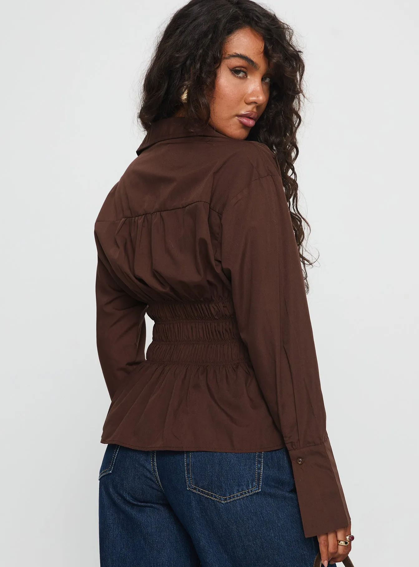 As You Are Shirred Button Up Top Chocolate sold by Princess Polly product image thumbnail 5