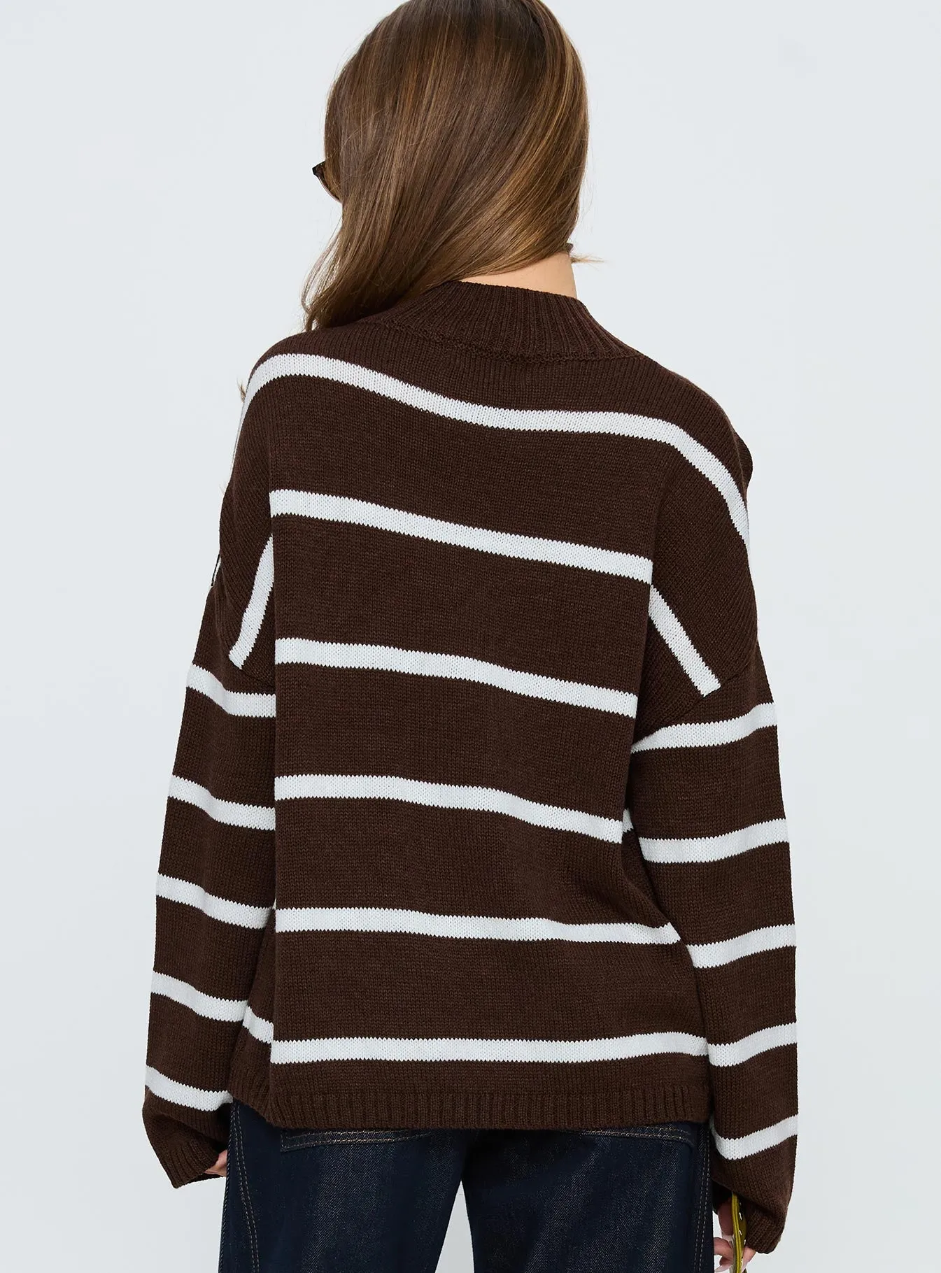 Alara Mock Neck Knit Sweater Brown Stripe sold by Princess Polly product image thumbnail 4
