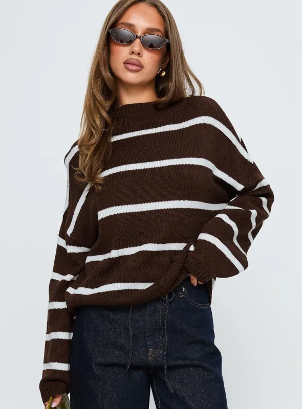 Alara Mock Neck Knit Sweater Brown Stripe sold by Princess Polly