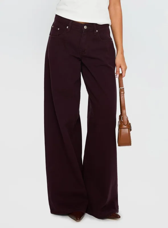 Big News Mid Rise Wide Leg Jeans Currant sold by Princess Polly