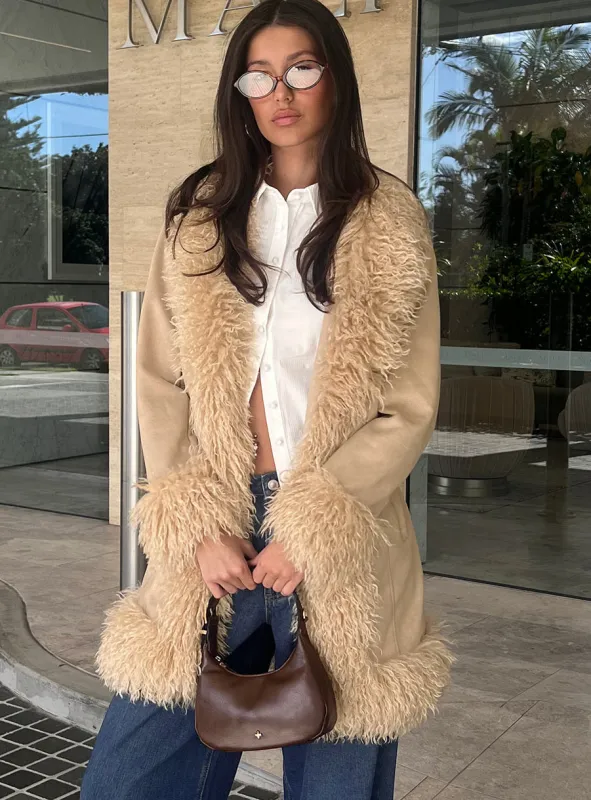 Josefina Faux Fur Detail Jacket Beige sold by Princess Polly