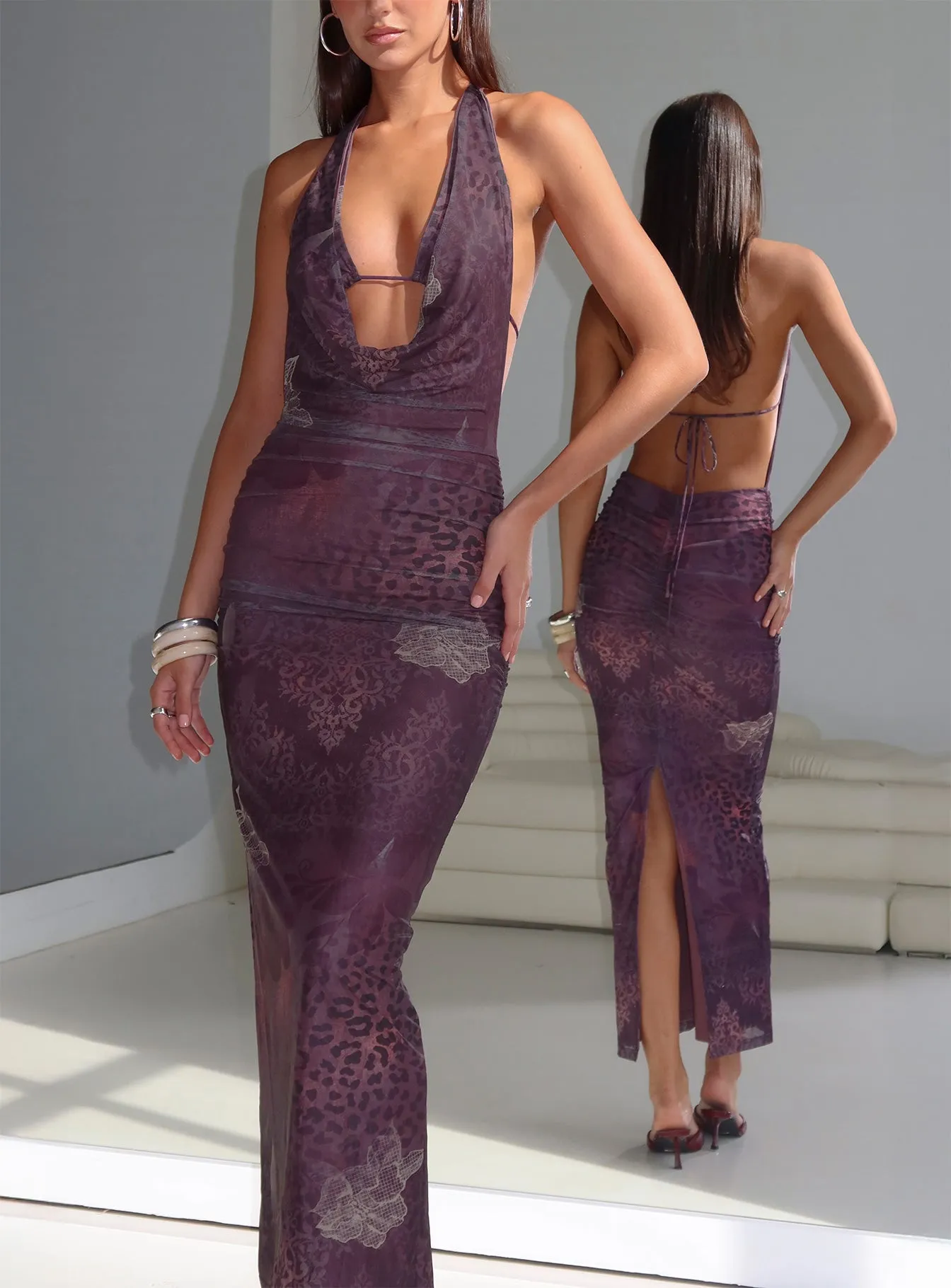 Manaia Cowl Halter Neck Maxi Dress Multi sold by Princess Polly