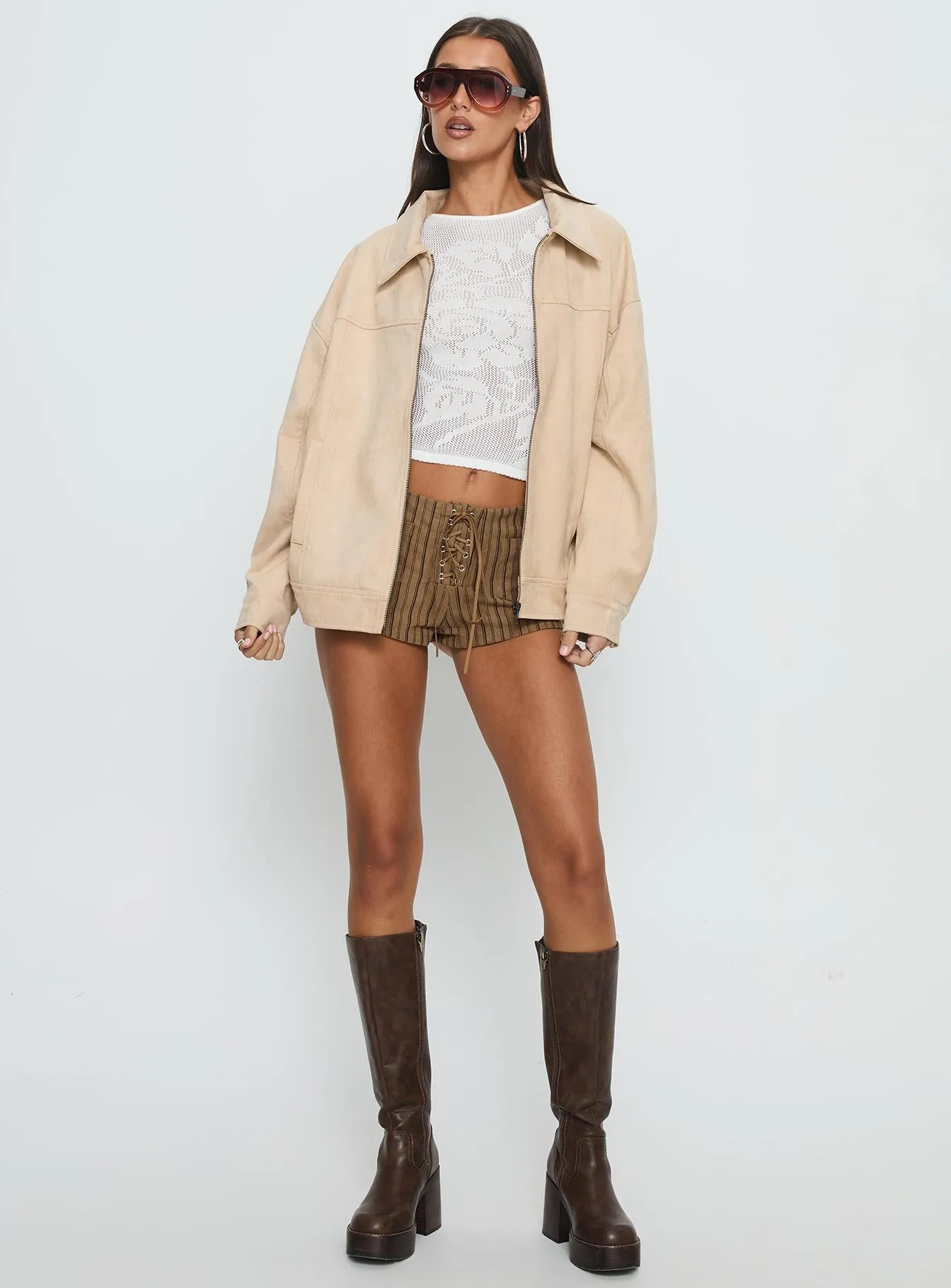Goldsmith Faux Suede Bomber Jacket Beige sold by Princess Polly product image thumbnail 3