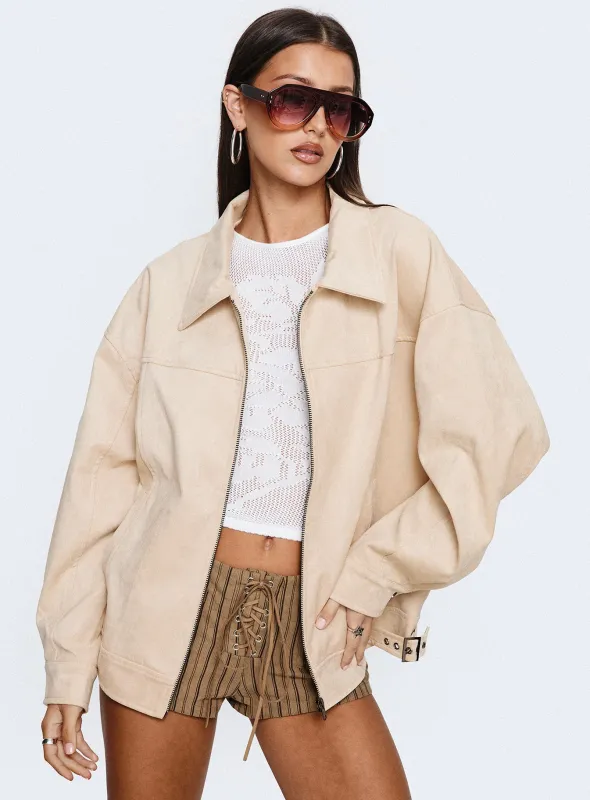 Goldsmith Faux Suede Bomber Jacket Beige sold by Princess Polly