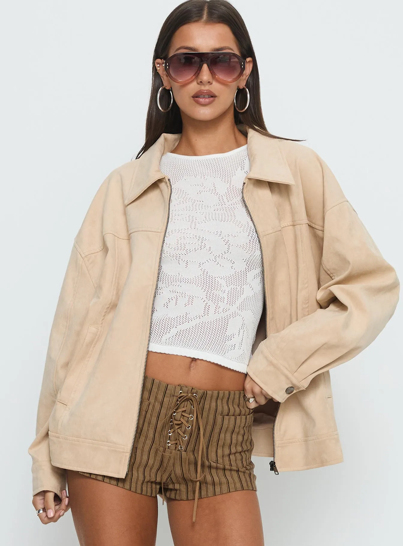 Goldsmith Faux Suede Bomber Jacket Beige sold by Princess Polly product image thumbnail 2