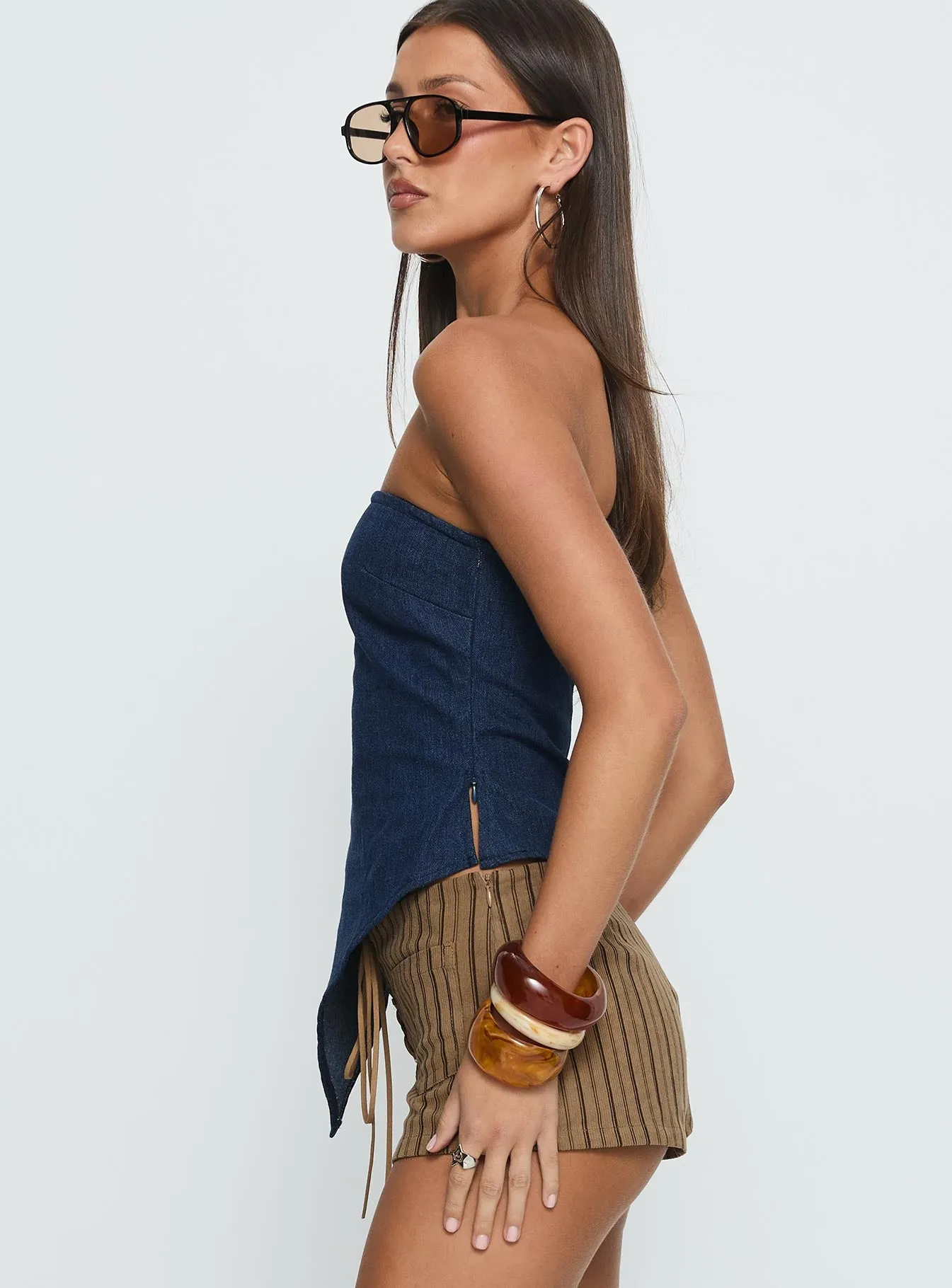 Birdie Asymmetric Denim Top Dark Blue sold by Princess Polly product image thumbnail 4