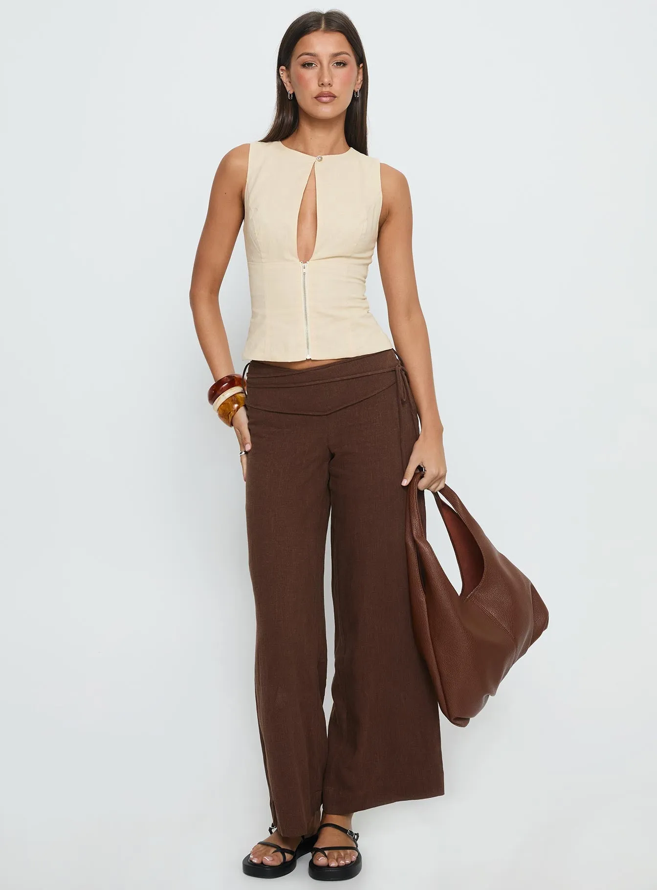 Silver Moon Linen Blend Tie Pants Brown sold by Princess Polly product image thumbnail 3