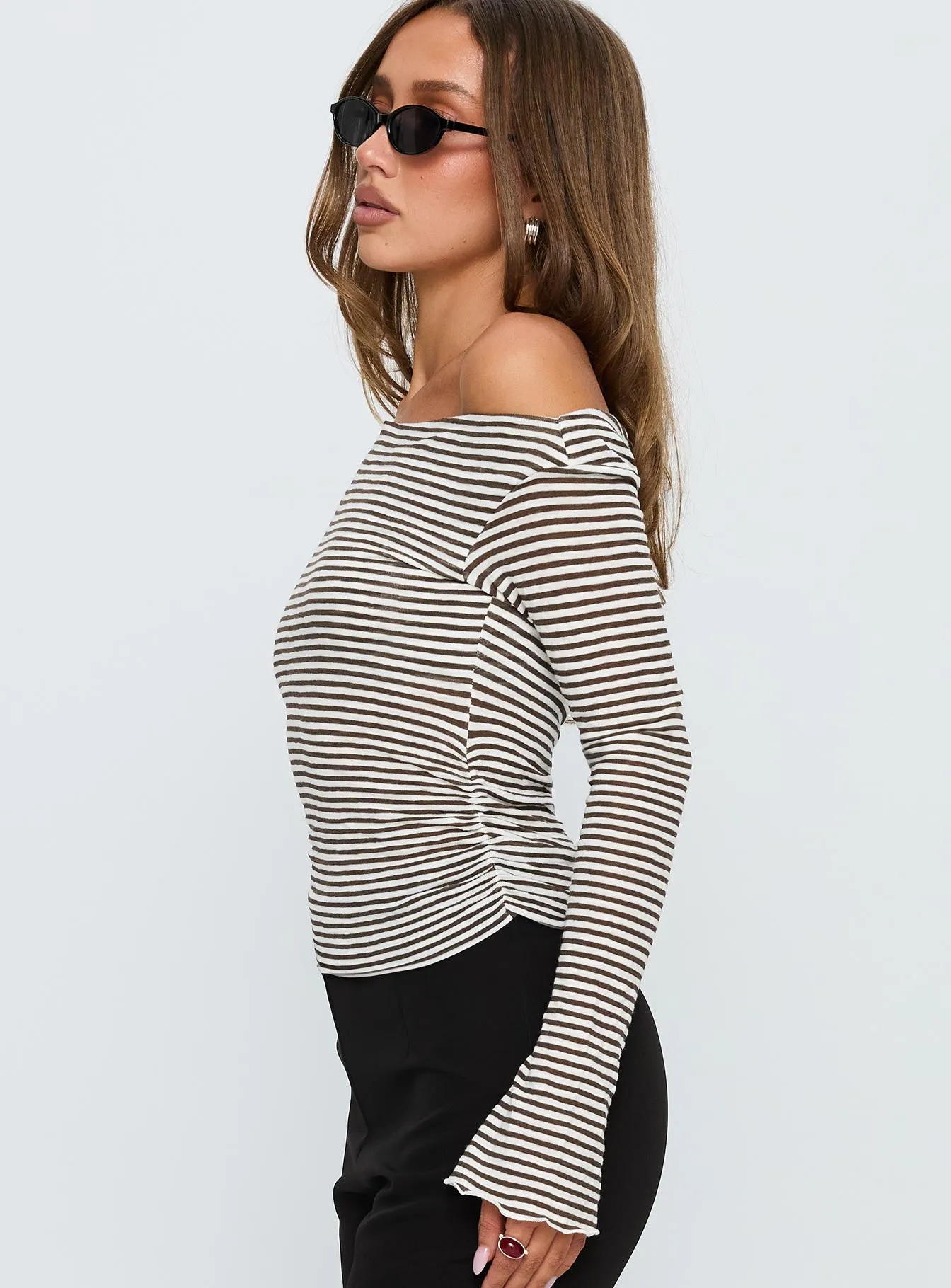 Synergies Long Sleeve Top Brown / White Stripe sold by Princess Polly product image thumbnail 4