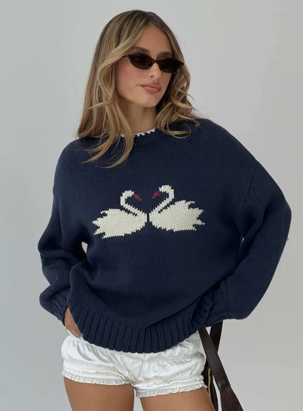 Swan Lake Love Knit Sweater Navy sold by Princess Polly