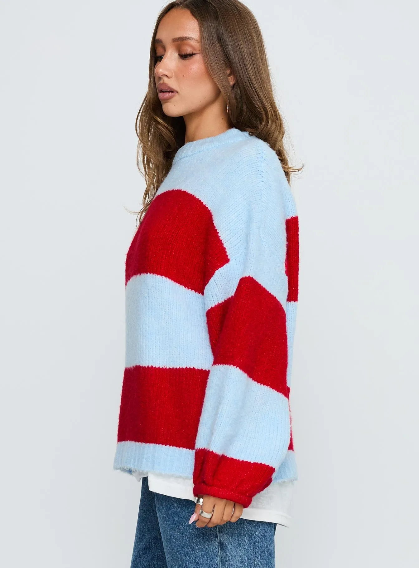Bastien Crew Neck Knit Sweater Blue / Red sold by Princess Polly product image thumbnail 4