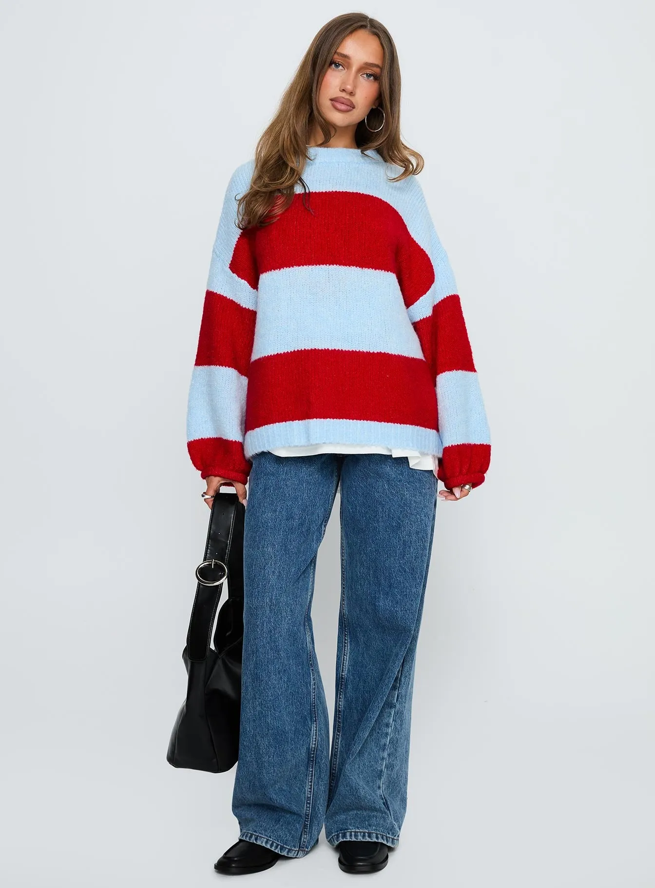Bastien Crew Neck Knit Sweater Blue / Red sold by Princess Polly product image thumbnail 3