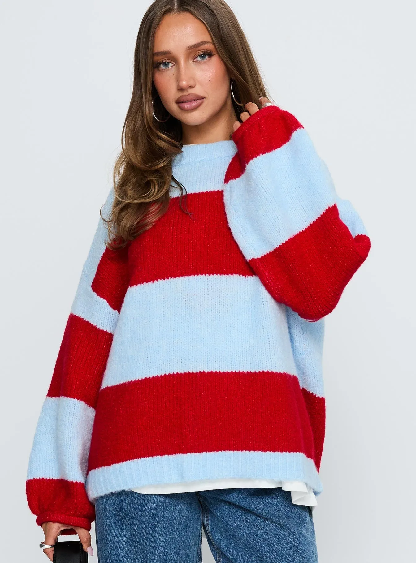 Bastien Crew Neck Knit Sweater Blue / Red sold by Princess Polly product image thumbnail 2
