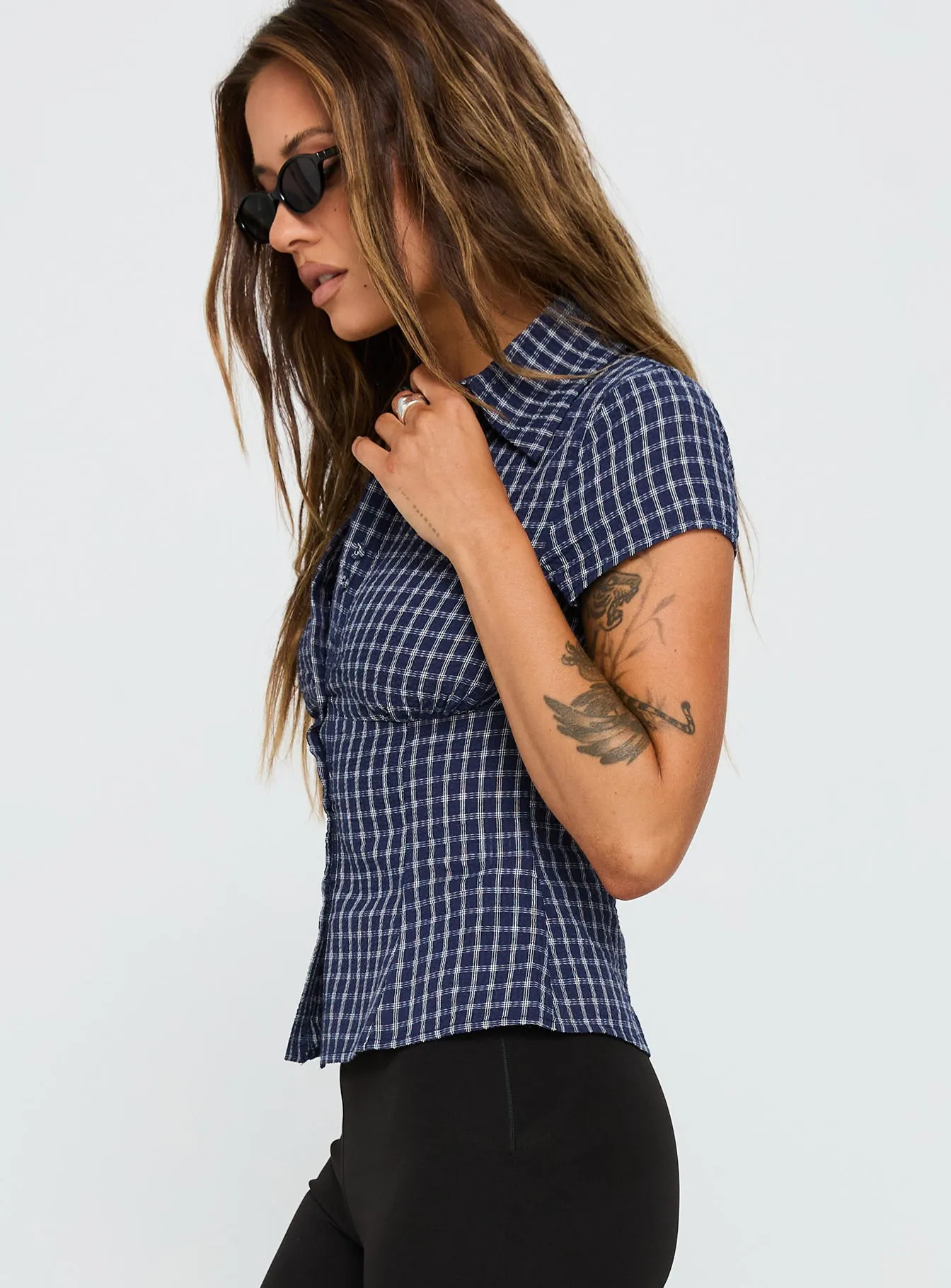 Cottesloe Blouse Top Navy Check sold by Princess Polly product image thumbnail 4