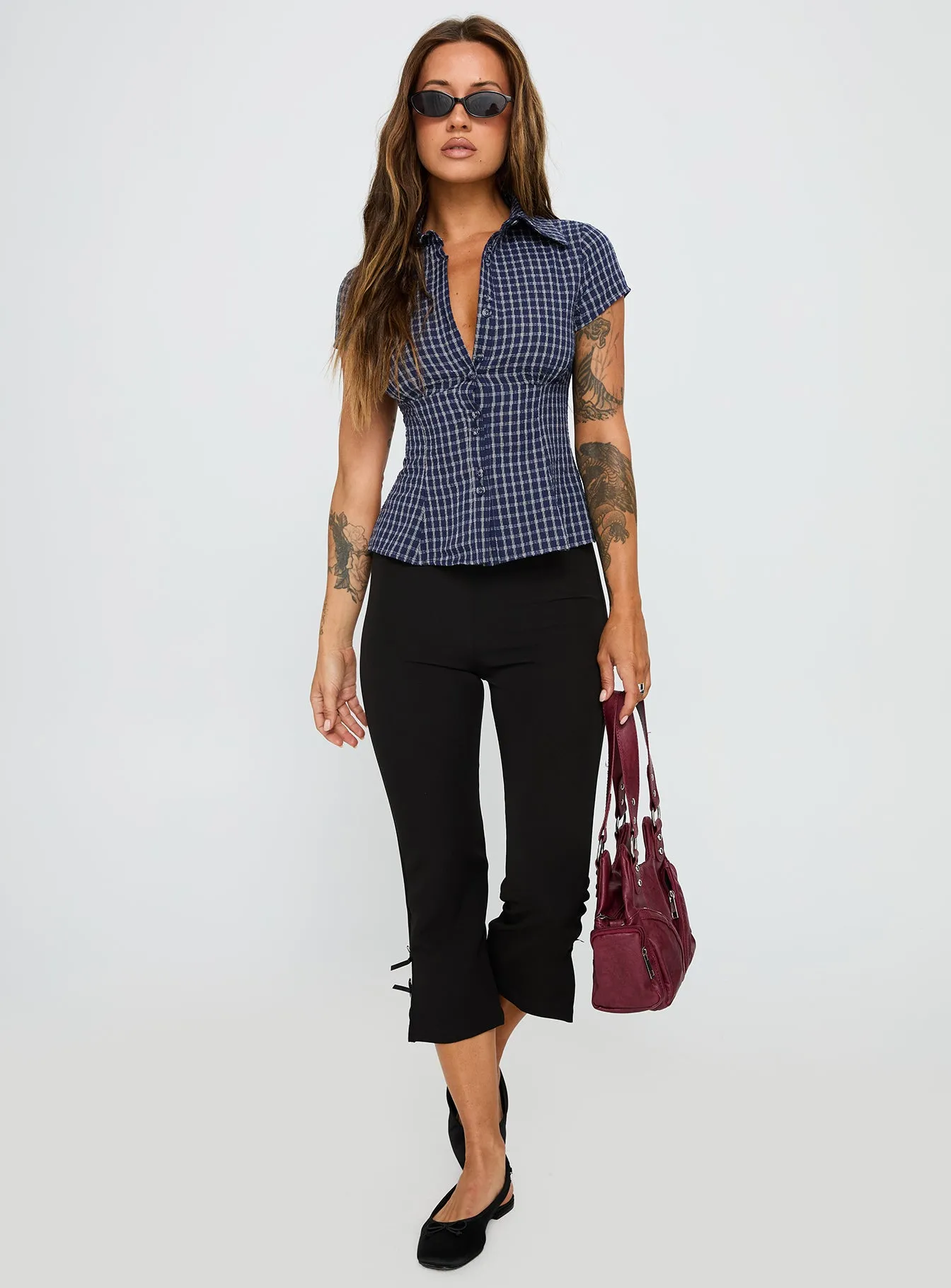 Cottesloe Blouse Top Navy Check sold by Princess Polly product image thumbnail 3