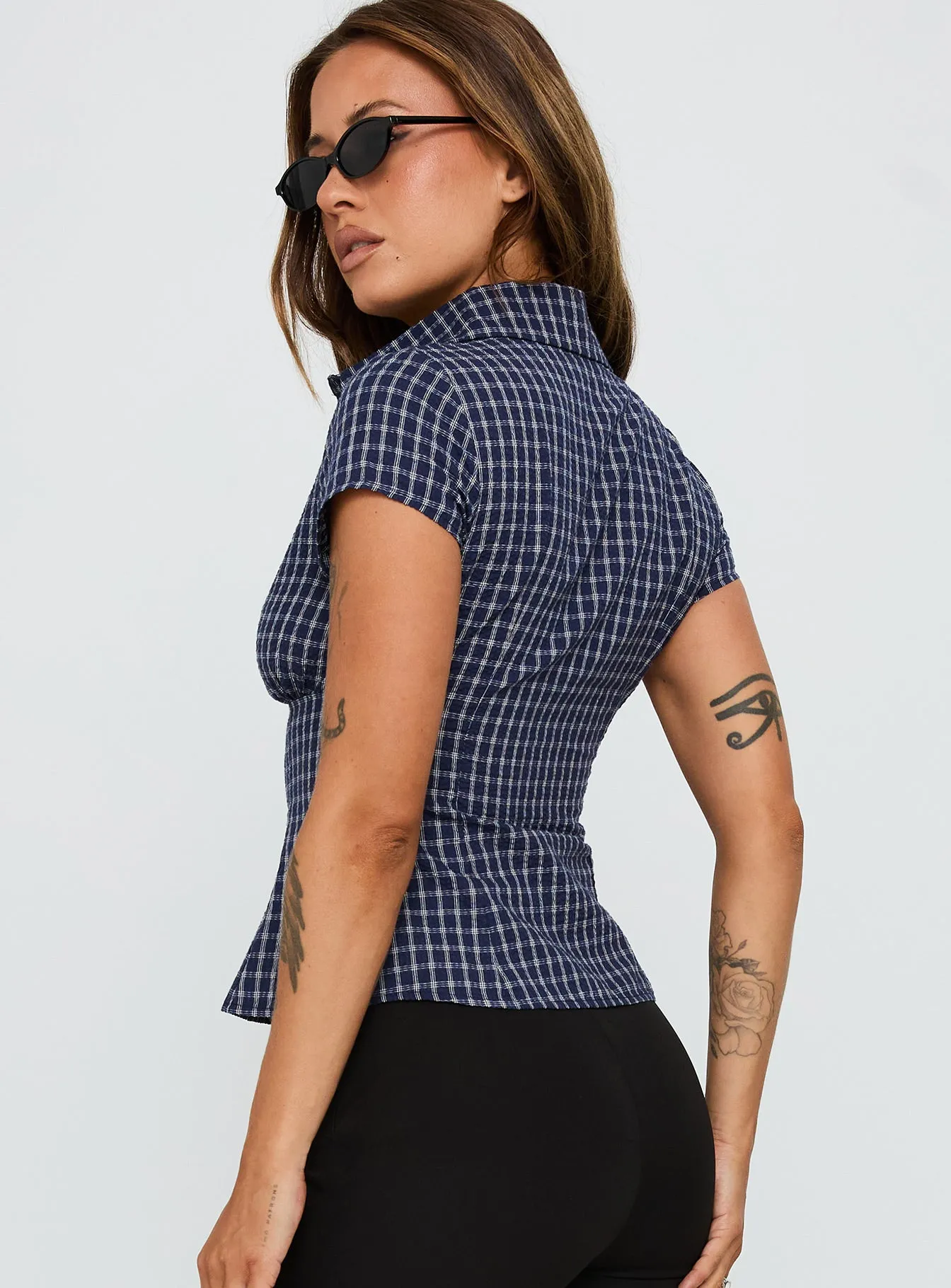 Cottesloe Blouse Top Navy Check sold by Princess Polly product image thumbnail 5
